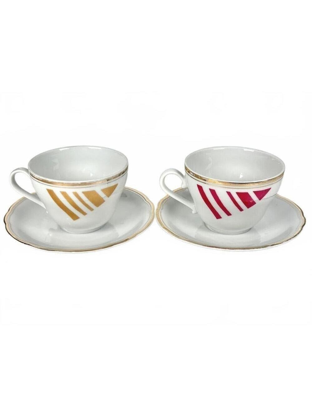 Set of 2 Vintage Kahla GDR Geometric Porcelain Tea Cups and Saucers East Germany - Picture 5 of 14